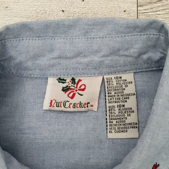 VTG NutCracker Denim Shirt Embroidered Ornaments Teachercore Holiday Womens 18W - Picture 7 of 12